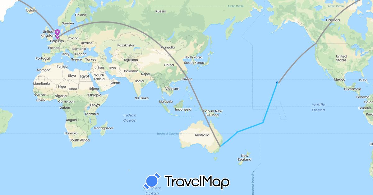 TravelMap itinerary: driving, plane, train, boat in Australia, Canada, Germany, Fiji, France, Netherlands, Taiwan, United States (Asia, Europe, North America, Oceania)